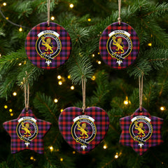 Broun Modern Tartan Crest Christmas Ceramic Ornament
