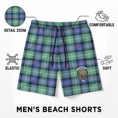 Sutherland Old Ancient Tartan Crest Men's Beach Shorts