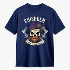 Chisholm Hunting Modern Tartan Crest 2D T-shirt - Alba Skull Style