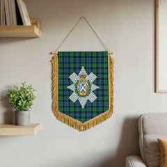 Black Watch Ancient Tartan Crest Wall Hanging Banner - Wood Pole