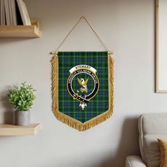 Stewart Hunting Modern Tartan Crest Wall Hanging Banner - Wood Pole