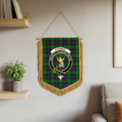 Stewart Old Modern Tartan Crest Wall Hanging Banner - Wood Pole