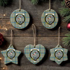 Balfour Blue Tartan Crest Christmas Ceramic Ornament