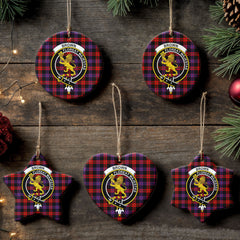 Brown Modern Tartan Crest Christmas Ceramic Ornament