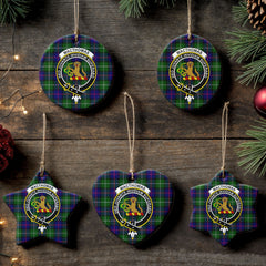 MacThomas Modern Tartan Crest Christmas Ceramic Ornament