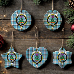 Thomson Blue Tartan Crest Christmas Ceramic Ornament