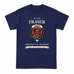 Fraser (of Lovat) Modern Tartan Crest Mischief and Mayhem T-shirt