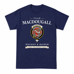 MacDougall Ancient Tartan Crest Mischief and Mayhem T-shirt