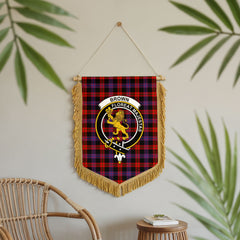 Brown Modern Tartan Crest Wall Hanging Banner - Wood Pole