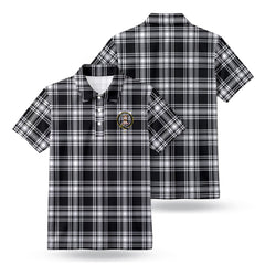 Menzies Black - White Modern Tartan Crest Birdseye Mesh Polo Shirt