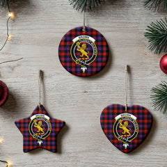 Brown Modern Tartan Crest Christmas Ceramic Ornament