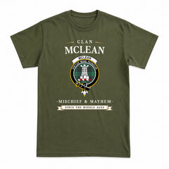 McLean Hunting Ancient Tartan Crest Mischief and Mayhem T-shirt