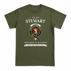 Stewart Atholl Modern Tartan Crest Mischief and Mayhem T-shirt