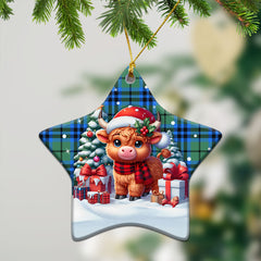 Falconer Tartan Christmas Ceramic Ornament - Highland Cow Winter Style