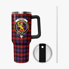 Brown Modern Tartan Crest 40 oz Insulated Tumbler with Handle