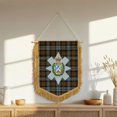 Black Watch Weathered Tartan Crest Wall Hanging Banner - Wood Pole
