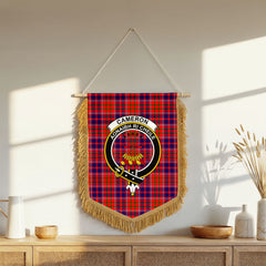 Cameron of Lochiel Modern Tartan Crest Wall Hanging Banner - Wood Pole