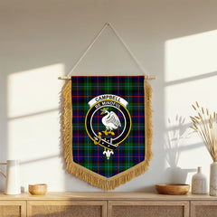 Campbell of Cawdor Modern Tartan Crest Wall Hanging Banner - Wood Pole