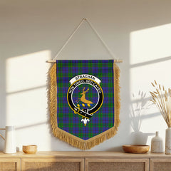 Strachan Tartan Crest Wall Hanging Banner - Wood Pole