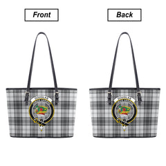 Douglas Grey Modern Tartan Crest Leather Tote Bag