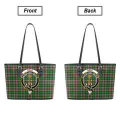 Gray Hunting Tartan Crest Leather Tote Bag