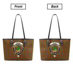 Seton Hunting Modern Tartan Crest Leather Tote Bag