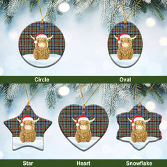 Norvel (or Norvill) Tartan Christmas Ceramic Ornament - Highland Cows Style