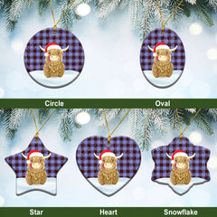 Rutherford Tartan Christmas Ceramic Ornament - Highland Cows Style