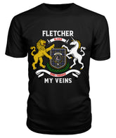 Fletcher of Dunans Tartan Crest 2D T-shirt - Blood Runs Through My Veins Style