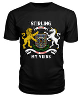 Stirling (of Keir) Tartan Crest 2D T-shirt - Blood Runs Through My Veins Style