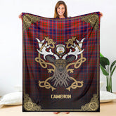 Cameron of Lochiel Modern Tartan Crest Premium Blanket - Celtic Stag style