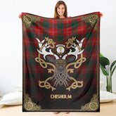 Chisholm Modern Tartan Crest Premium Blanket - Celtic Stag style