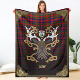 Gow (of Skeoch) Tartan Crest Premium Blanket - Celtic Stag style