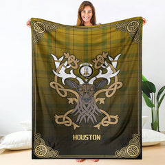 Houston Tartan Crest Premium Blanket - Celtic Stag style