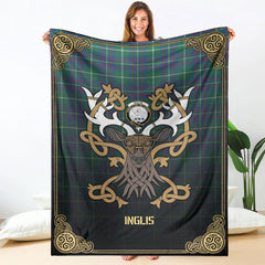 Inglis Ancient Tartan Crest Premium Blanket - Celtic Stag style