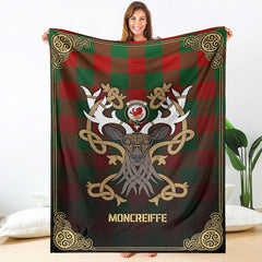 Moncreiffe (or Moncreiff) Tartan Crest Premium Blanket - Celtic Stag style
