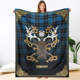 Ramsay Blue Ancient Tartan Crest Premium Blanket - Celtic Stag style