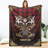 Robertson Modern Tartan Crest Premium Blanket - Celtic Stag style