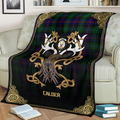 Calder Tartan Crest Premium Blanket - Celtic Stag style