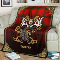 Darroch (Gourock) Tartan Crest Premium Blanket - Celtic Stag style