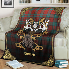 Dunbar Ancient Tartan Crest Premium Blanket - Celtic Stag style