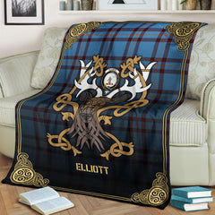 Elliott Ancient Tartan Crest Premium Blanket - Celtic Stag style