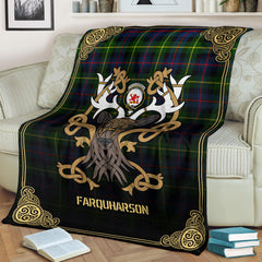 Farquharson Modern Tartan Crest Premium Blanket - Celtic Stag style