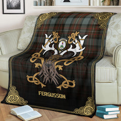 Fergusson Weathered Tartan Crest Premium Blanket - Celtic Stag style