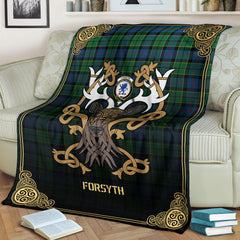 Forsyth Ancient Tartan Crest Premium Blanket - Celtic Stag style