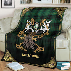 MacArthur Ancient Tartan Crest Premium Blanket - Celtic Stag style