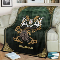 MacDonald Lord of the Isles Hunting Tartan Crest Premium Blanket - Celtic Stag style