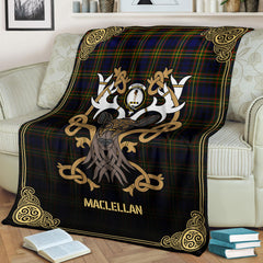 MacLellan Modern Tartan Crest Premium Blanket - Celtic Stag style
