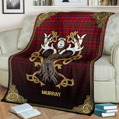 Murray (of Dysart) Tartan Crest Premium Blanket - Celtic Stag style