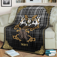 Scott Black & White Modern Tartan Crest Premium Blanket - Celtic Stag style
